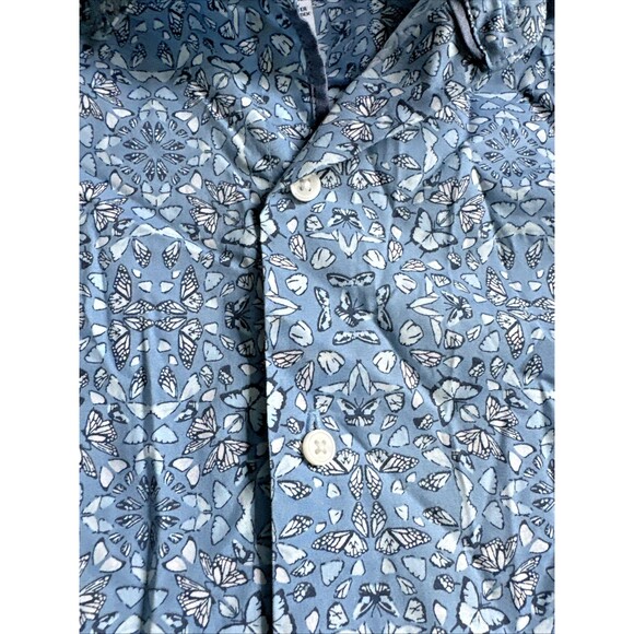 Bar III Men's Slim-Fit Stretch Butterfly Pattern Dress Shirt Blue Small 14-14.5 - Picture 8 of 9